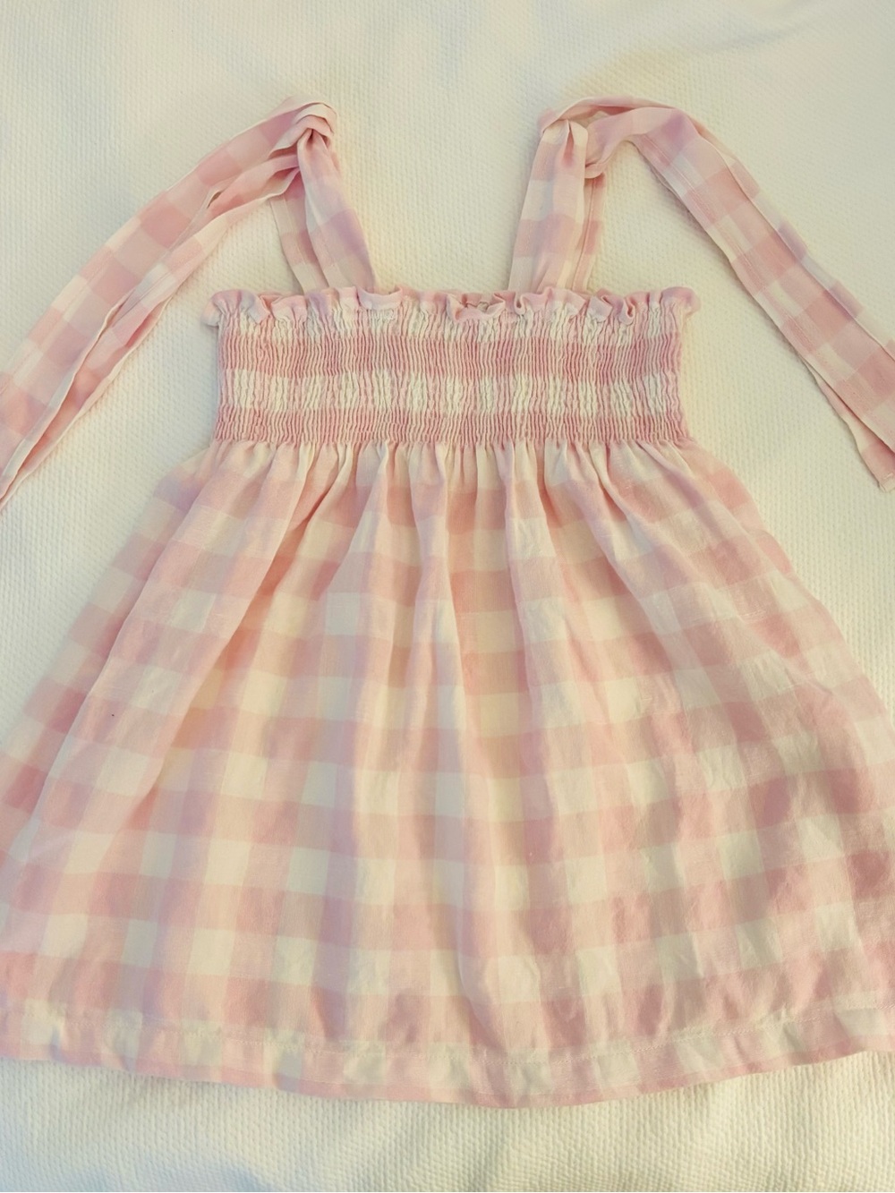 Sal & Pimenta Girls Smocked Dress with Ties - Buffalo Check - pink 4T